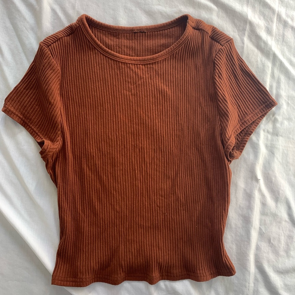 brown ribbed crop top